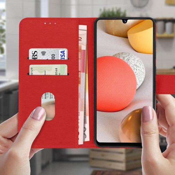 Étui - AVIZAR - Samsung Galaxy A42 5G - Heltäckande Fodral - Kortficka - Stöd Funktion Röd