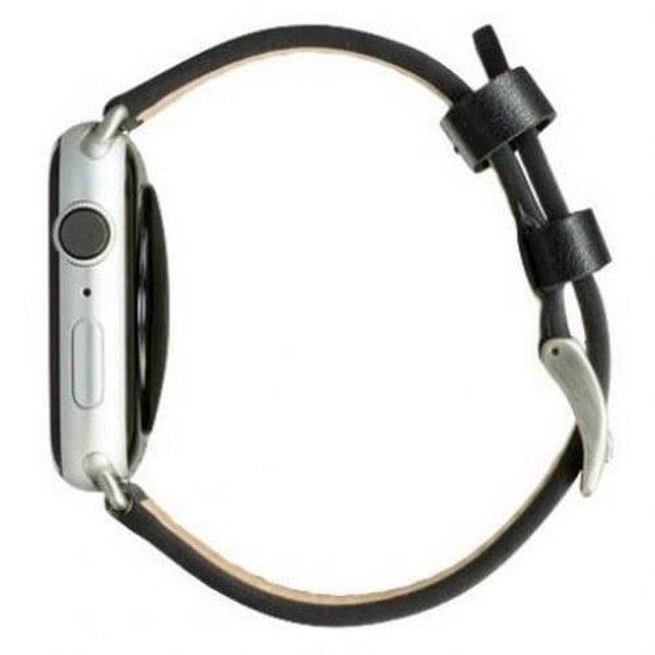 Armbånd - DBRAMANTE1928 - København - Saffiano Læder - Sort Sølv - Til Apple Watch 42-44mm Svart silver