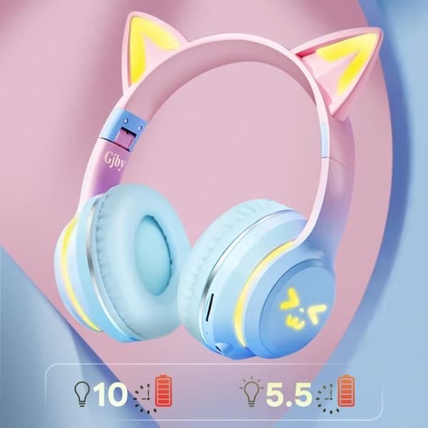 Bluetooth headset - AVIZAR - Katteører - Lysende - Komfortabel - Micro SD Blå