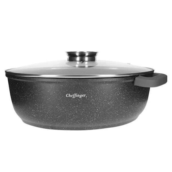 Rostplåt - Cheffinger - 38 cm - Marmorbelagd - Glaslock - Non-stick Transparent