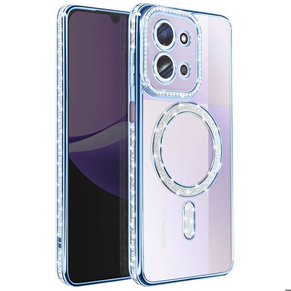 Coque MagSafe - AVIZAR - Redmi 15C - Strassad Blå - Stötskydd - Elegant och Transparent Blå