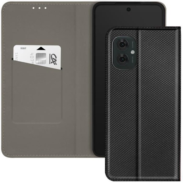 Etui til Motorola Moto G55 Klap Med kortlomme og videostøtte Sort Svart