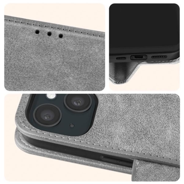 Cover til iPhone 15 Plus - AVIZAR - Chesterfield - Video Support Funktion - Grå Grå