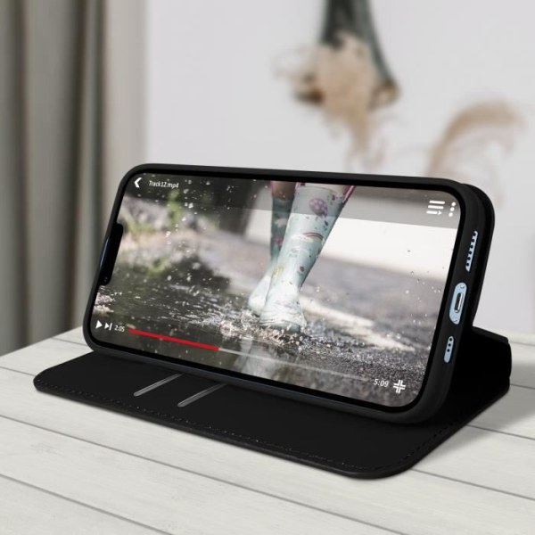 iPhone 13 Flip Wallet Cover Video Support Funktion - AVIZAR - Sort - Rigid - Mat - Blandet Svart