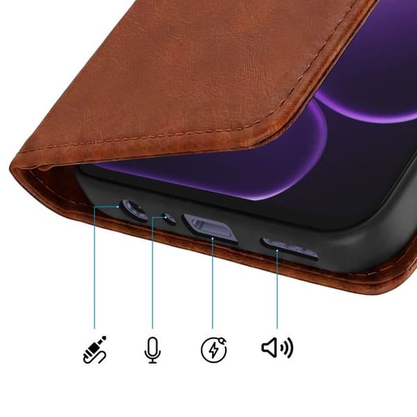 Plånboksfodral för Oppo A6x med handledsrem och videostöd i brunt brun