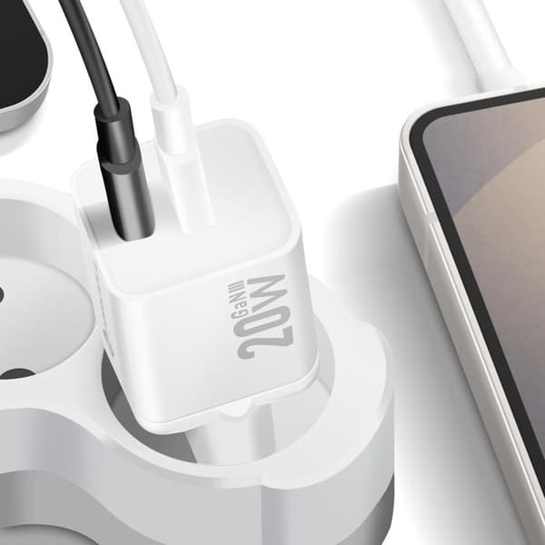 Laddare Sektor GaN III 20W med USB-C + USB Mini Format Forcell Vit Vit