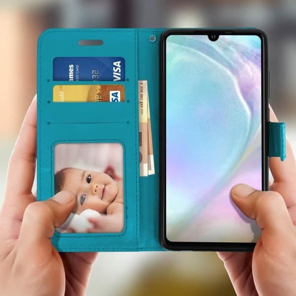 Housse - Huawei - P30 - Øko-læder - Pung - Video Support - Blå Blå