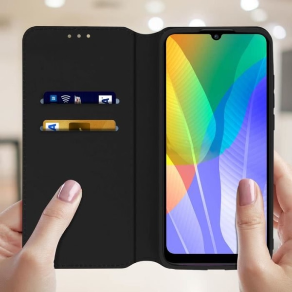 Housse - AVIZAR - Huawei Y6p - Folio Plånboksfodral - Ekologiskt läder - Svart Svart