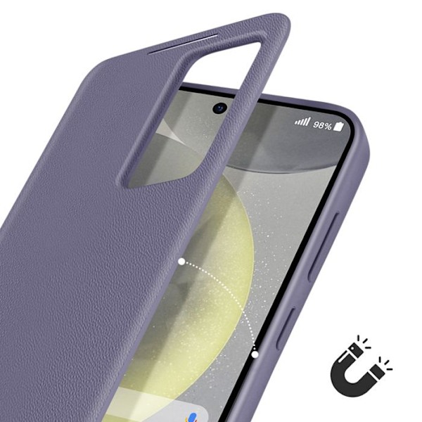 Läderfodral för Galaxy S25 och S24 Displayfönster Kortfodral Lavendel Lila