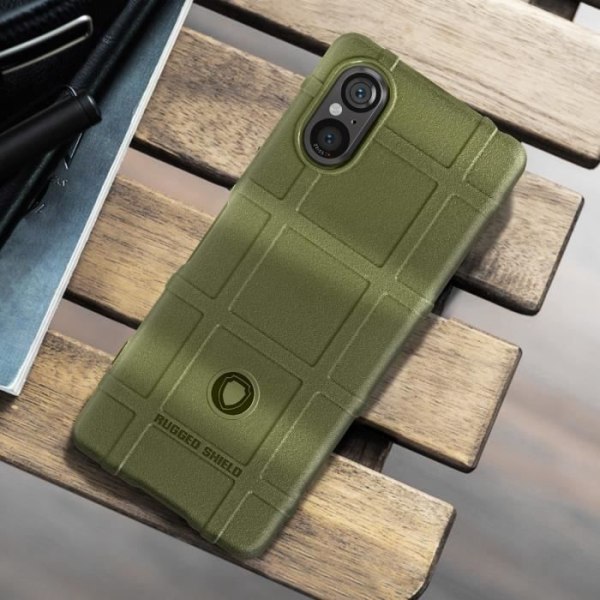 Fodral till Sony Xperia 5 V Silicone Relief Pattern Rugged Shield Khaki Green Grön