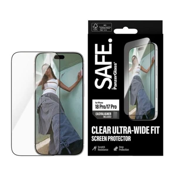 Skærmbeskyttelse til iPhone 18 Pro / 17 Pro med Panzer Glass Transparent Monteringsramme Vit