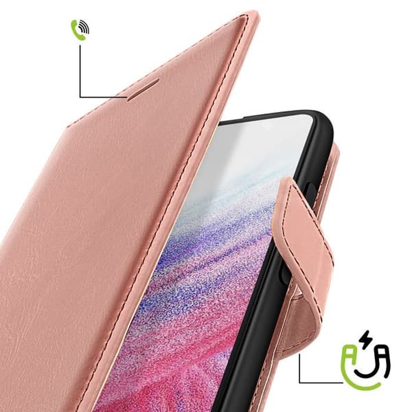 Plånboksfodral för Samsung Galaxy A53 5G med handledsrem och videostöd Mayaxess Roséguld Roséguld