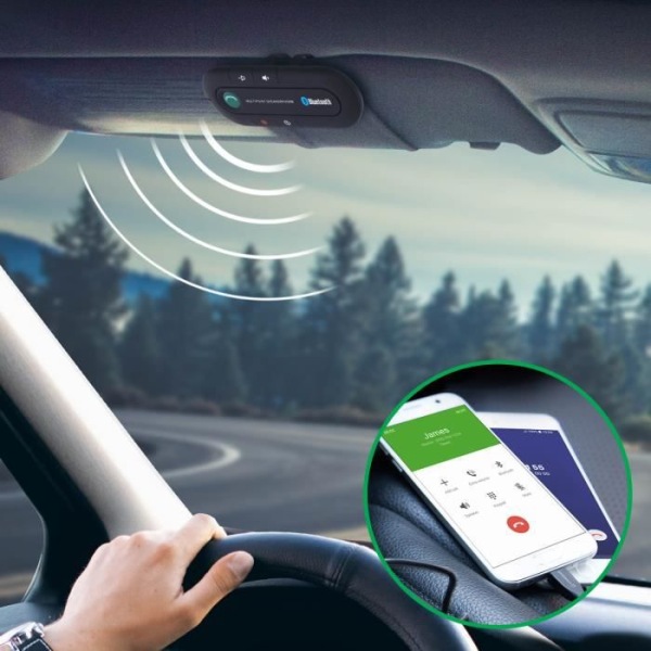 Kit Handsfree - Bluetooth - Multipoint - Solskyddsfäste - Cigarette lighter-laddare - Svart