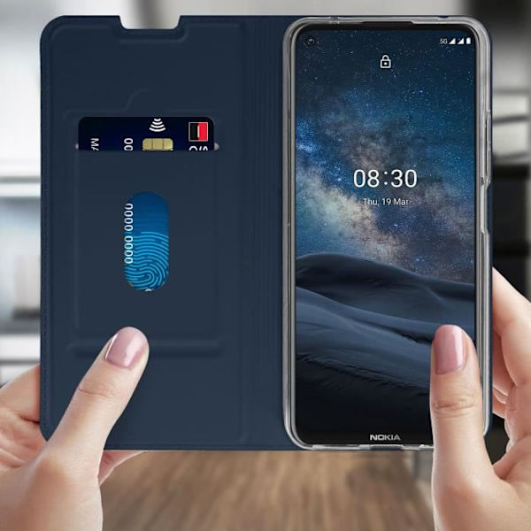 Housse - AVIZAR - Nokia 8.3 5G - Kortholder - Støtte Funktion - Øko-læder Satin - Mørkeblå Midnattsblå