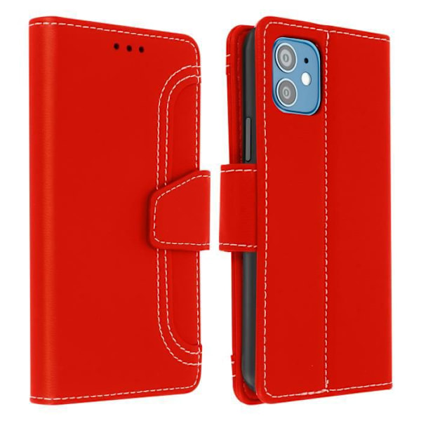 iPhone 12 Mini-fodral - AVIZAR - Röd Folio Plånboksfodral - Ekologiskt läder - Stödfunktion - Mjuk skal Röd