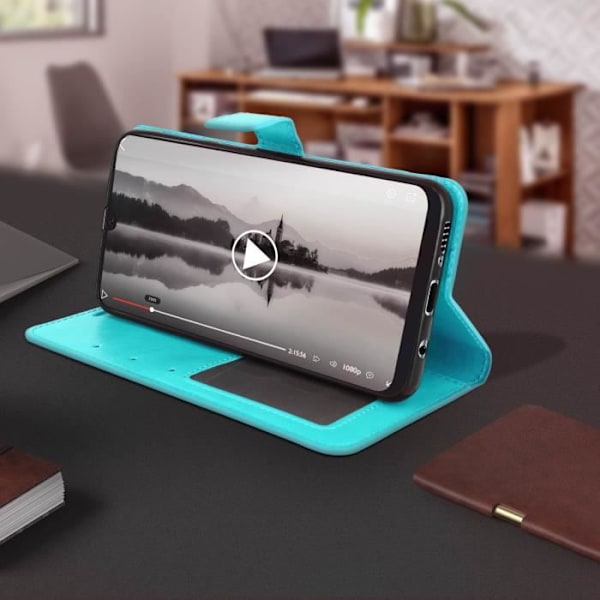 Fodral för Samsung Galaxy A50 - AVIZAR - Plånboksfodral - Ekologiskt läder - Videostöd - Turkosblå Turkos