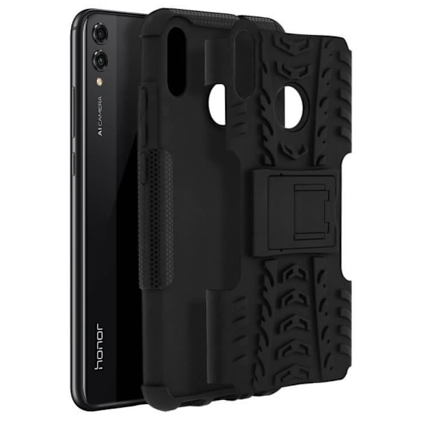 Coque Antichocs - AVIZAR - Honor 8X - Silikone Gel - Polycarbonat - Indbygget Støtteben Svart
