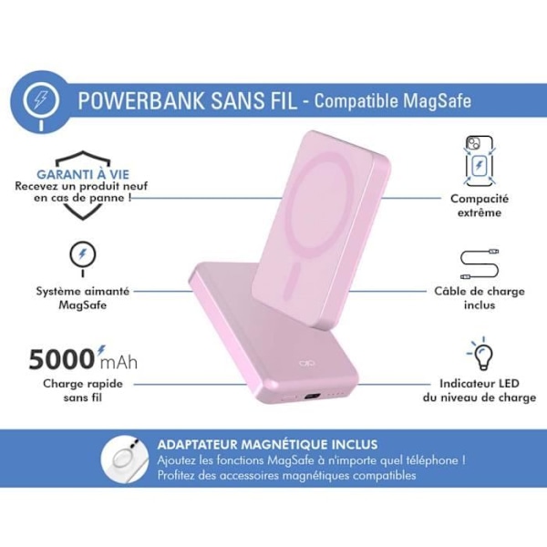 Powerbank 5000mAh kompatibel MagSafe Induction 15W Rose Force Power