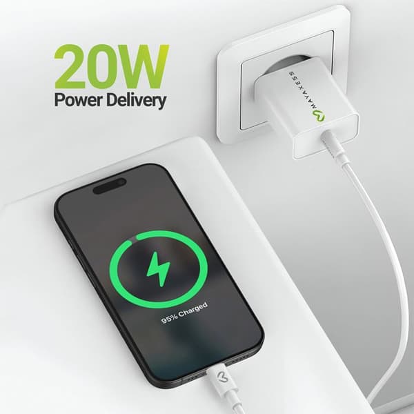 Lader til iPhone 16 Pro 20W + USB-C kabel 1m Mayaxess Hvid Vit