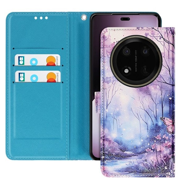 Etui för Honor Magic 7 Lite Fällbart Plånbok Blå / Roset Blå/rosa