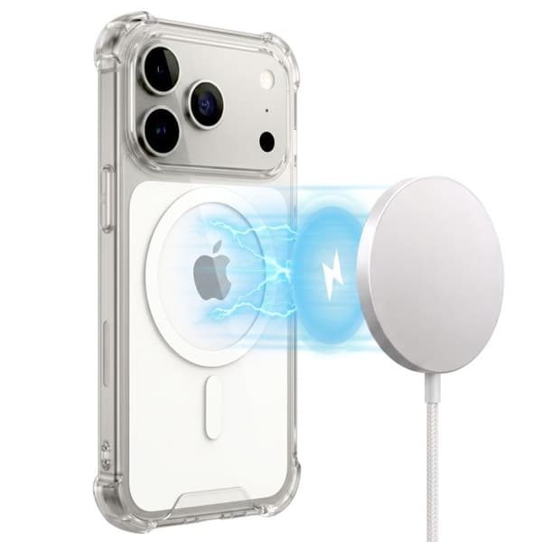 MagSafe-cover til iPhone 17 Pro Stødabsorberende Bumper med Forstærkede Hjørner Gennemsigtig Vit