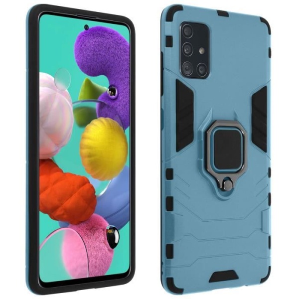 Coque - AVIZAR - Samsung Galaxy A51 - Bi-matière - Bague de maintien - Video support Blågrå