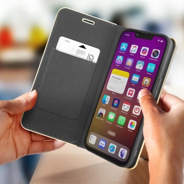 iPhone 14 Case Kortholder Sort - Guld Case