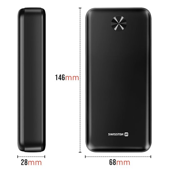 20000mAh 10.5W Ulkoinen Akku Kaksois-USB-portilla LED-näyttö Swissten Musta Svart