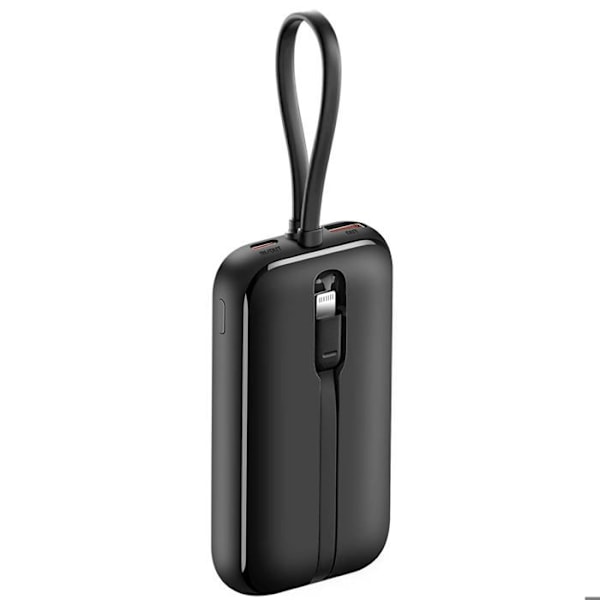 Ulkoakku 10000mAh, sisäänrakennetut USB-C- ja Lightning-kaapelit, LED-näyttö, Swissten Musta Svart
