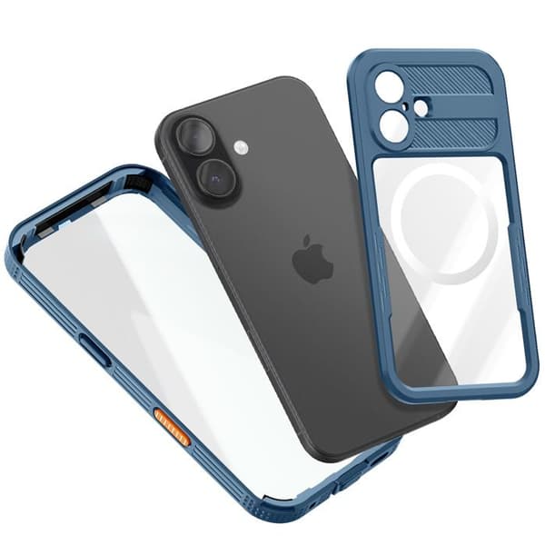 Vattentät Skal - SHELLBOX - iPhone 17 - Stötabsorberande - Vattentät IP68 - Blå Rem Blå