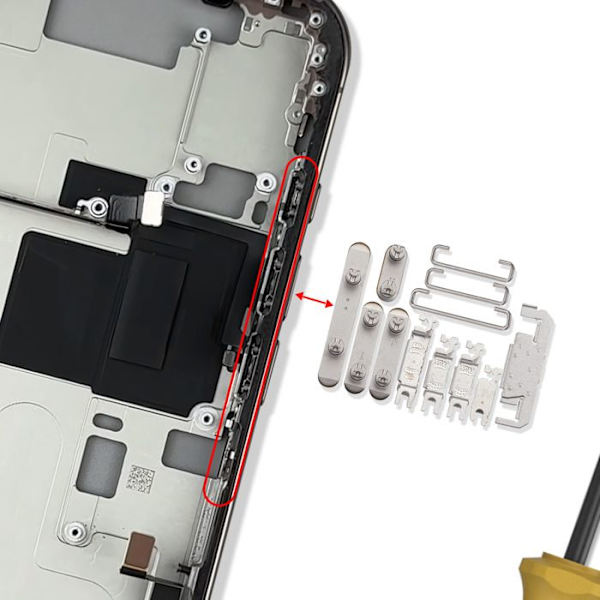 Komplet Sideknapper til iPhone 16 Pro / 16 Pro Max Sæt ON / OFF og Volume Sort Svart