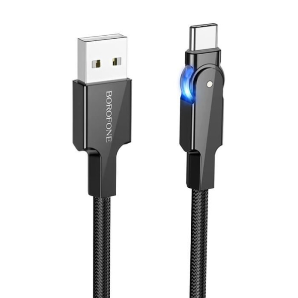 USB till USB C-kabel 3A nylonflätad 1,2 m 180 roterande kontakt Borofone svart