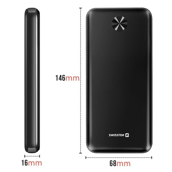 Batteri Ekstern 10000mAh 10.5W med Dobbelt USB Port LED Indikator Swissten Sort Svart
