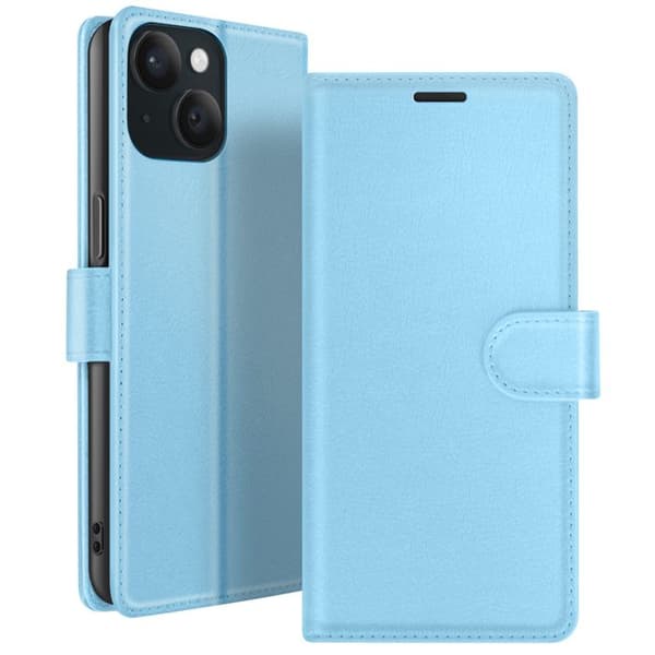Pungetui - ZANAÉ - iPhone 15 - Horisontal Støtte - Magnetisk Lukning - Lys Blå Blå