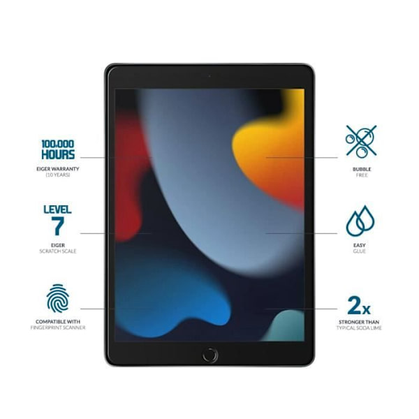 Skærmbeskyttelse - EIGER - iPad 10,2" (2019-2023) - 9H hærdet glas - Gennemsigtig - Oleofobisk
