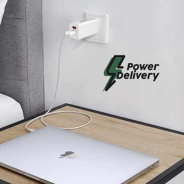 USB-C Oplader - AKASHI - 83W - USB-C 65W - USB 18W - 100W Kabel Inkluderet Vit