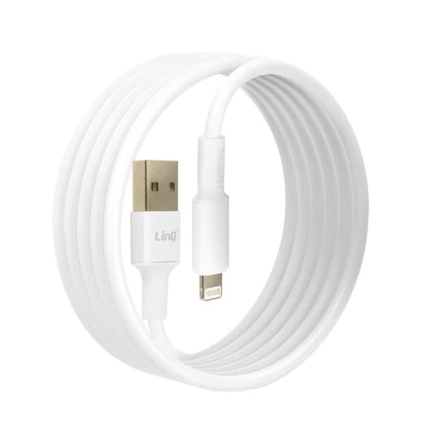 USB kabel til Lightning - LinQ - 3m - Opladning 2.4A - Hurtig Synkronisering - Hvid