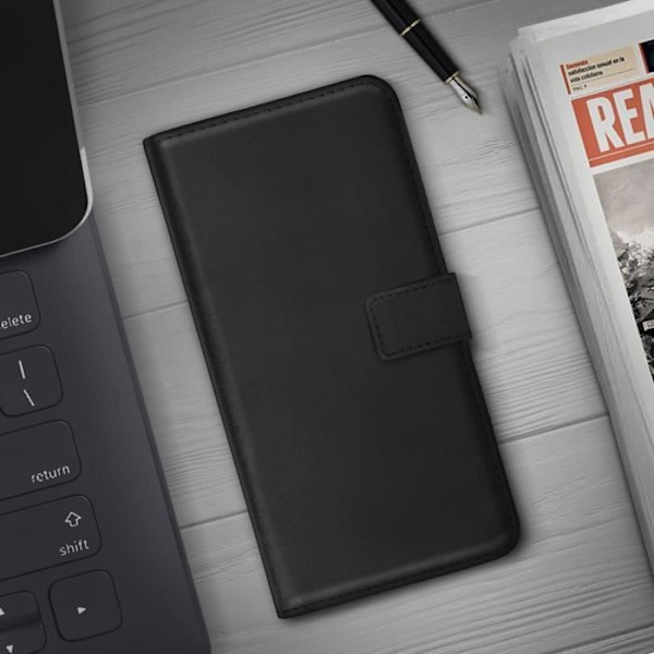 iPhone 11 Pro-fodral - AVIZAR - äkta läder - stötavlastande - videostöd - 2 kortfickor Svart