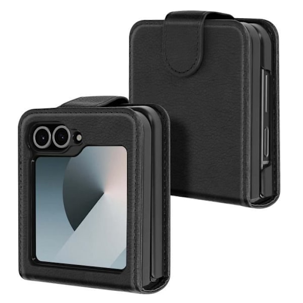 Taske til Samsung Z Flip 6 - AVIZAR - Chesterfield - Vegansk læder - Magnetisk lukning - Sort Svart