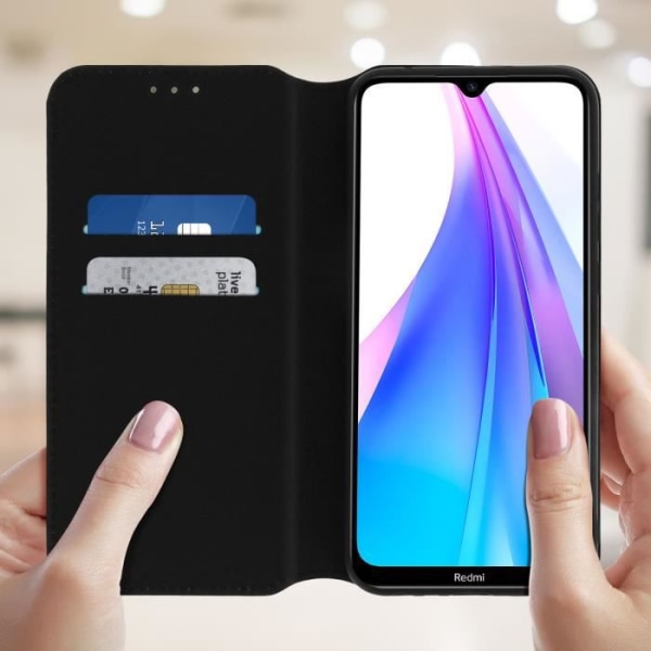 Housse - AVIZAR - Xiaomi Redmi Note 8T - Ekologiskt läder - Plånbok - Stöd-funktion - Svart Svart
