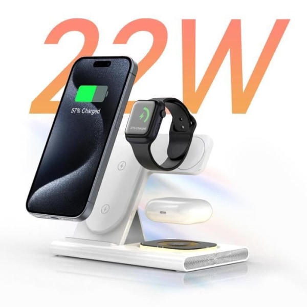 3-i-1 opladningsstation - LinQ - MagSafe 15W - AirPods oplader 5W - Apple Watch oplader 3W - Hvid Vit