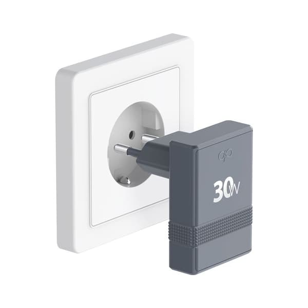 30W Vægoplader med Dobbelt USB-A / USB-C Power Delivery L Form Kompakt Kraft Grå Grå