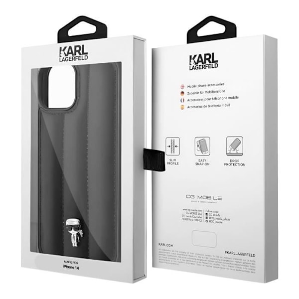 Fodral till iPhone 14 Baksida Quiltat Veganskt Läder Upphöjda kanter Karl Lagerfeld Svart Svart