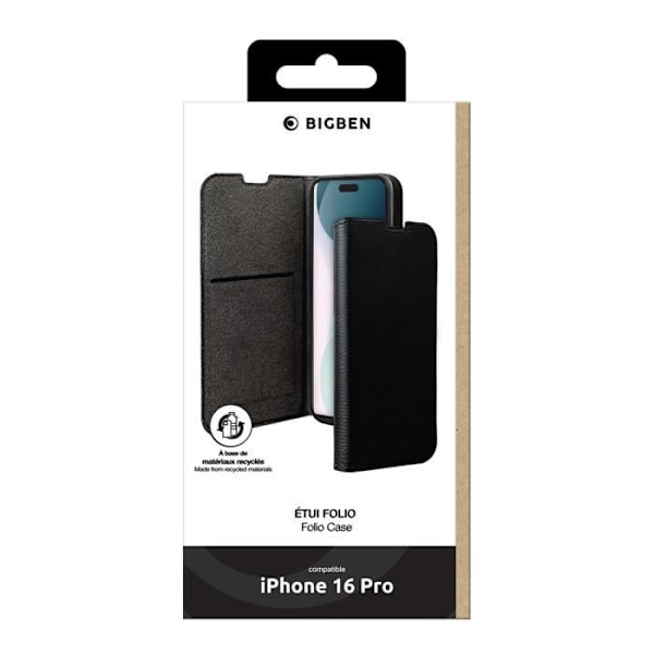 iPhone 16 Pro Etui - BIGBEN - Folio Wallet - Sort - Fleksibel støtte - GRS-materialer Svart