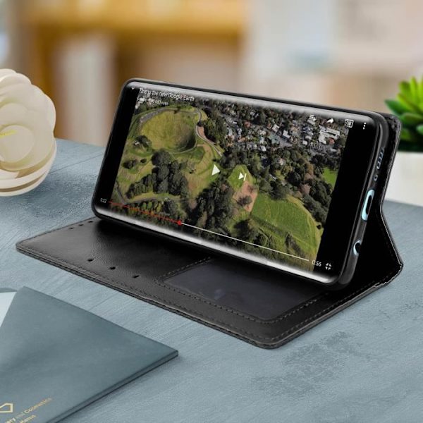Hus - Samsung - Galaxy S10 Plus - Folio Etui - 2 Kortpladser - Indbygget Støtte - Sort Svart