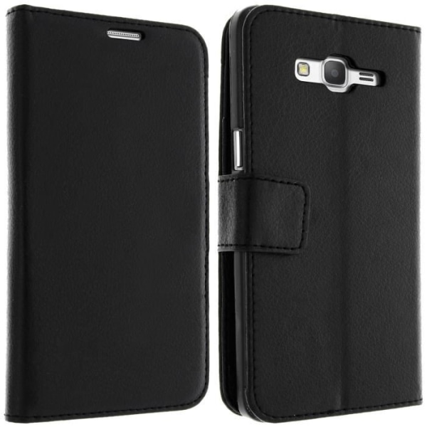 Fodral med Klaff - Avizar - Samsung Galaxy Grand Prime - Konstläder - Svart - Stödfunktion Svart