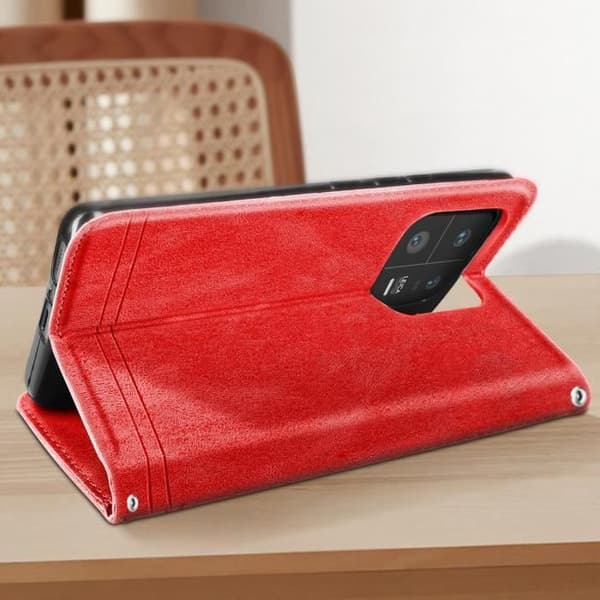 Etui til Xiaomi 13 Pro - AVIZAR - Line Pattern Wallet - Rød Röd