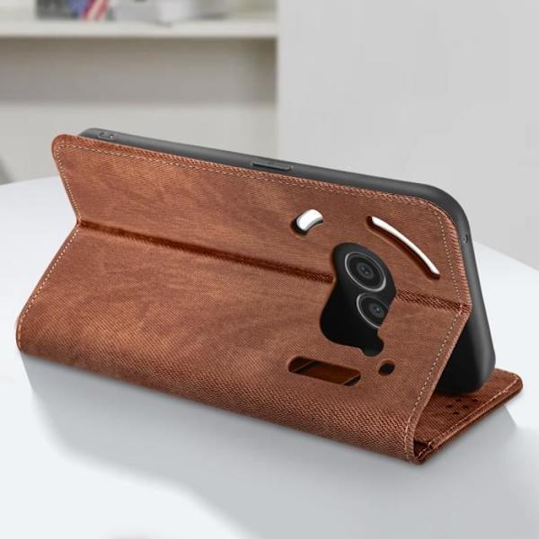 Étui AVIZAR för Nothing Phone 2a Textur Denim Fodral Plånbok och Stativ Brun kastanj