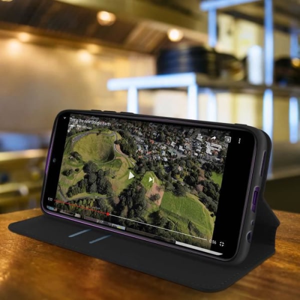 Housse - AVIZAR - Huawei Y6p - Folio Plånboksfodral - Ekologiskt läder - Svart Svart