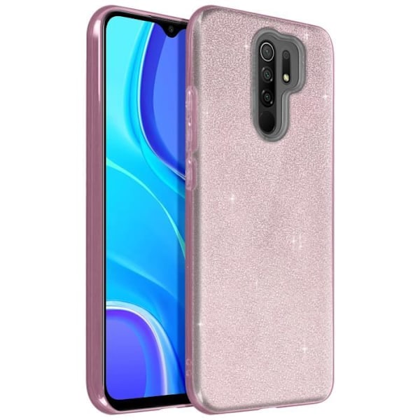 Skyddsskal - AVIZAR - Xiaomi Redmi 9 - Halvstyv silikon - Glitter - Rosa Rosa